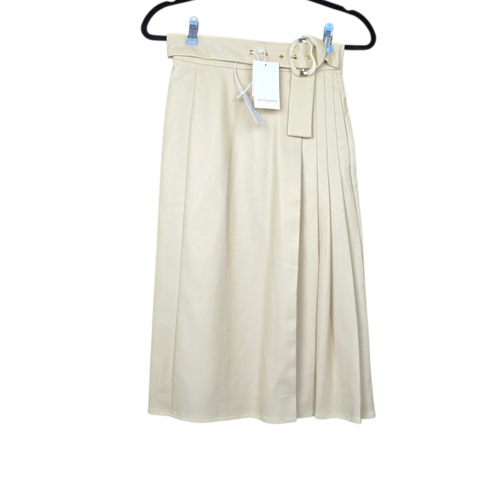 Petite Studio NYC Womens Kinsley Faux Leather Belted Midi Skirt Size XS NWT